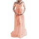 thumbnail image 4 of SAYOO Vestido de maternidad para fotografía Color sólido Fuera del hombro Vestido de gasa Frente Split Vestidos largos de embarazo para sesión de fotos SAYOO casual, 4 of 8