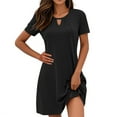 thumbnail image 2 of Cagogo Womens Summer Flowy A Line Swing Short Mini T Shirt Sundress Beach Dresses Under $5 Plus Size Short Sleeve Pleated Crewneck Keyhole Bohemian Black Funaral Dresses, 2 of 6