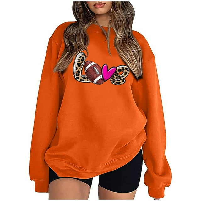EQWLJWE Chandails en Molleton de Football pour Femmes Décontracté Imprimé Léopard Col Rond Chandail en Molleton Ample Doux Manches Longues Chandail Tops Chemises Halloween Chandails en Molleton pour Femmes