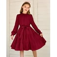 thumbnail image 6 of Oudiya Girls Long Sleeve Party Dress Formal Fall Winter Holiday Midi Flowy Swing Dress with Belt for Kids 5-13Y, 6 of 8