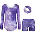 thumbnail image 2 of Toddler Leotard Gymnastics 3PC Long Sleeve Sparkly with Shorts for Tumbling Outfits Dance Gymnastics Gifts for Girls Size 3-12 Light Purple, 2 of 6