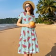thumbnail image 4 of Vsdgher Robes Maxi Midi Décontractées Melon D\'eau pour Femmes Été 2025 Manches Courtes Légères Col Rond Robe de Plage, 4 of 6