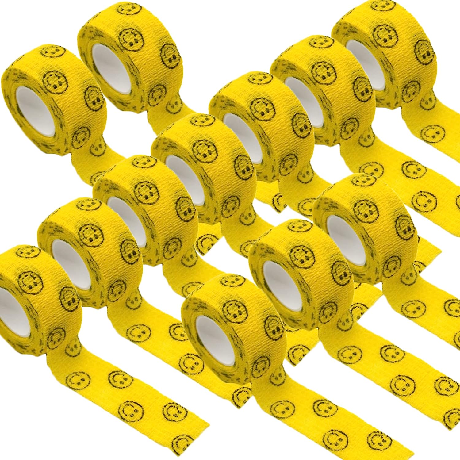 12 Rolls 1 Inch Self Adhesive Bandage Wrap Yellow Smile Self Adherent Wrap Self Stick Bandages