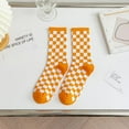 thumbnail image 3 of COUVER Orange and White Cotton Checkered Mid Calf Crew Socks 2 Pack Women's, 3 of 8