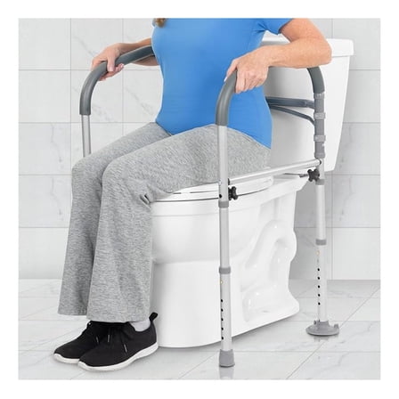 Toilet Safety Rail for Handicapped & Seniors - Folding Bathroom Frame w/Handles for Elderly & Disabled - Standalone Grab Bar w/Arms - Toilet Seat Assistance Support Stand Up Assist Device