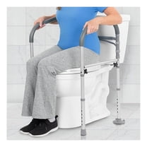 Toilet Safety Rail for Handicapped & Seniors - Folding Bathroom Frame w/Handles for Elderly & Disabled - Standalone Grab Bar w/Arms - Toilet Seat Assistance Support Stand Up Assist Device
