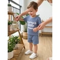 thumbnail image 6 of BemeyourBBs Toddler Baby Boys Mothers Day Outfit Summer Clothes Mama's Little Man Embroidery Letters Waffle Knit Short Sleeve T-Shirt and Pocket Shorts Toddler Boy Summer 2 Piece Outfits, 6 of 9