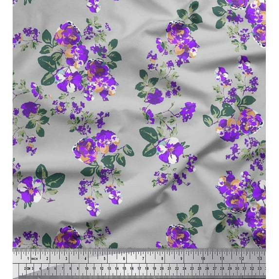 Soimoi Poly Georgette Fabric Leaves & Floral Artistic Print Sewing Fabric Yard 52 Inch Wide