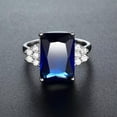thumbnail image 2 of 10*15mm Blue Zirconia Princess Cut Band Womens 925 Silver Wedding Ring Size 6-10, 2 of 5
