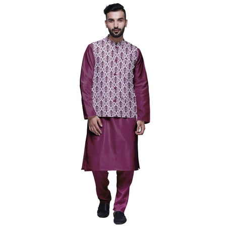 

Atasi Traditional Mens Dupion Silk Kurta Pajama Set With Nehru Jacket Men Wear