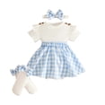 thumbnail image 3 of Curuila Newborn Baby Girls Romper Short Sleeve Plaid Print Crew Neck Bodysuits With Headbands Fashionable Soft Jumpsuit Blue Size 9-12 Months, 3 of 9