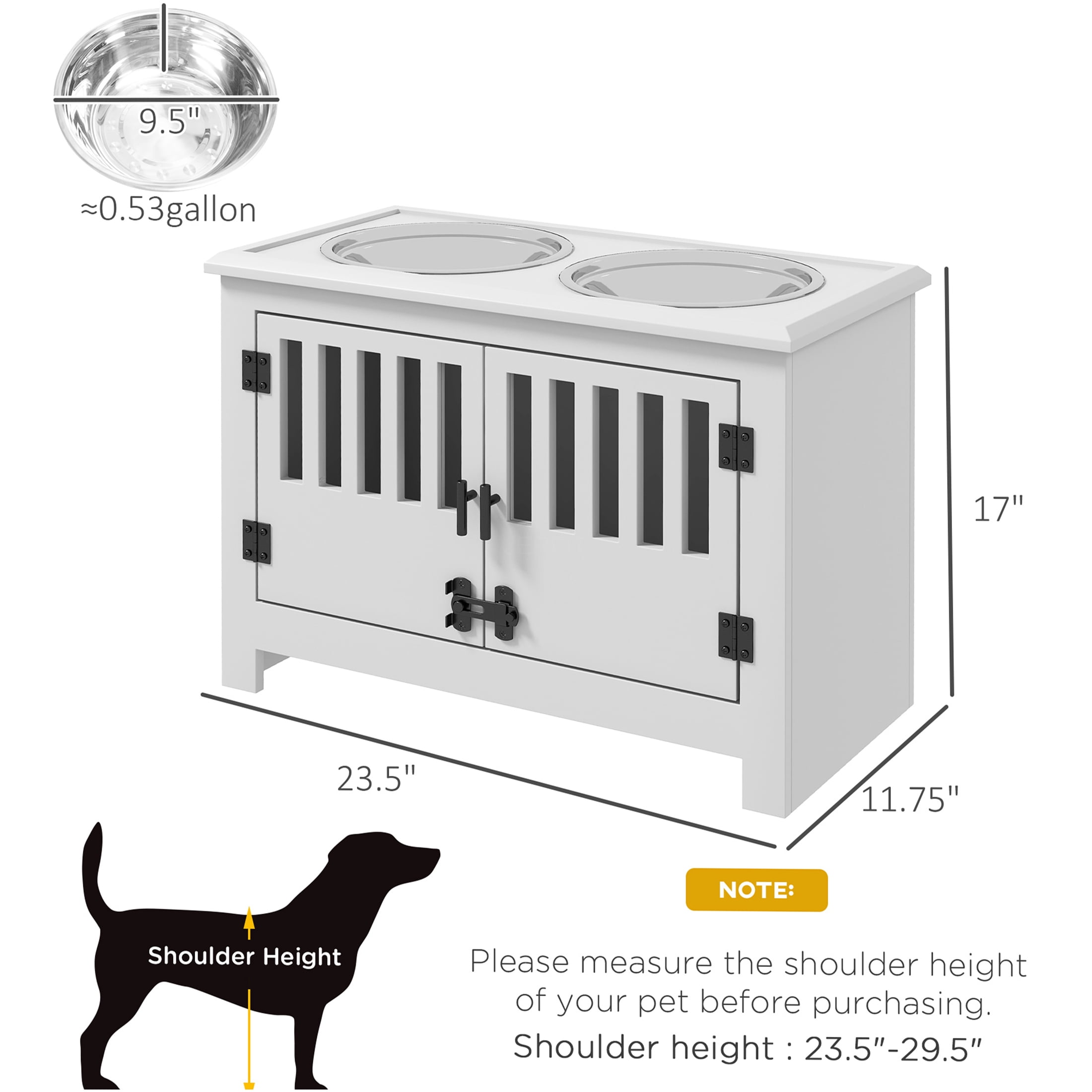 JERFIT Elevated Dog Feeder Stand with Storage Cabinet, 37L Pet Food Organizer, Raised Stainless Steel Bowls for Large Dogs, White
