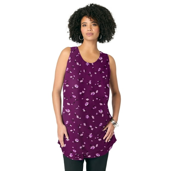Roaman's Women's Plus Size Double-Layer Georgette Tank Top