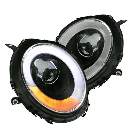 Spec-D Tuning For 2007-2012 Mini Cooper Halo Rims Led Turn Signal Black Projector Headlights 2007 2008 2009 2010 2011 2012