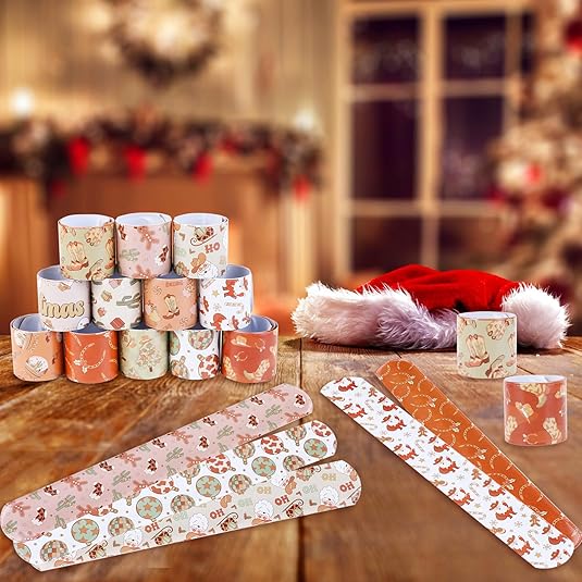 Serencatcher Christmas Slap Bracelets Party Favors Wristbands for Xmas Birthday Stocking Goodie Bag Stuffers Gifts Toys