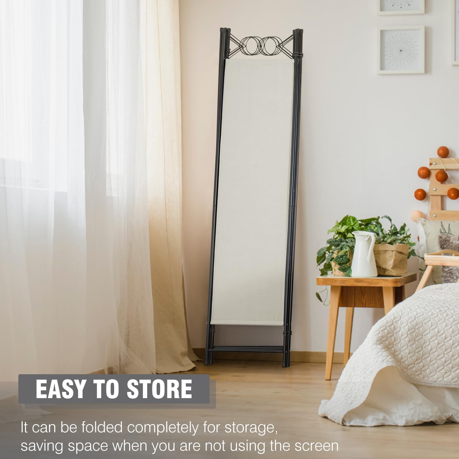 YRLLENSDAN Fabric Room Dividers and Folding Privacy Screens, Cheap Wall Divider for Room Separation, Folding Indoor Freestanding 4 Panels, Beige