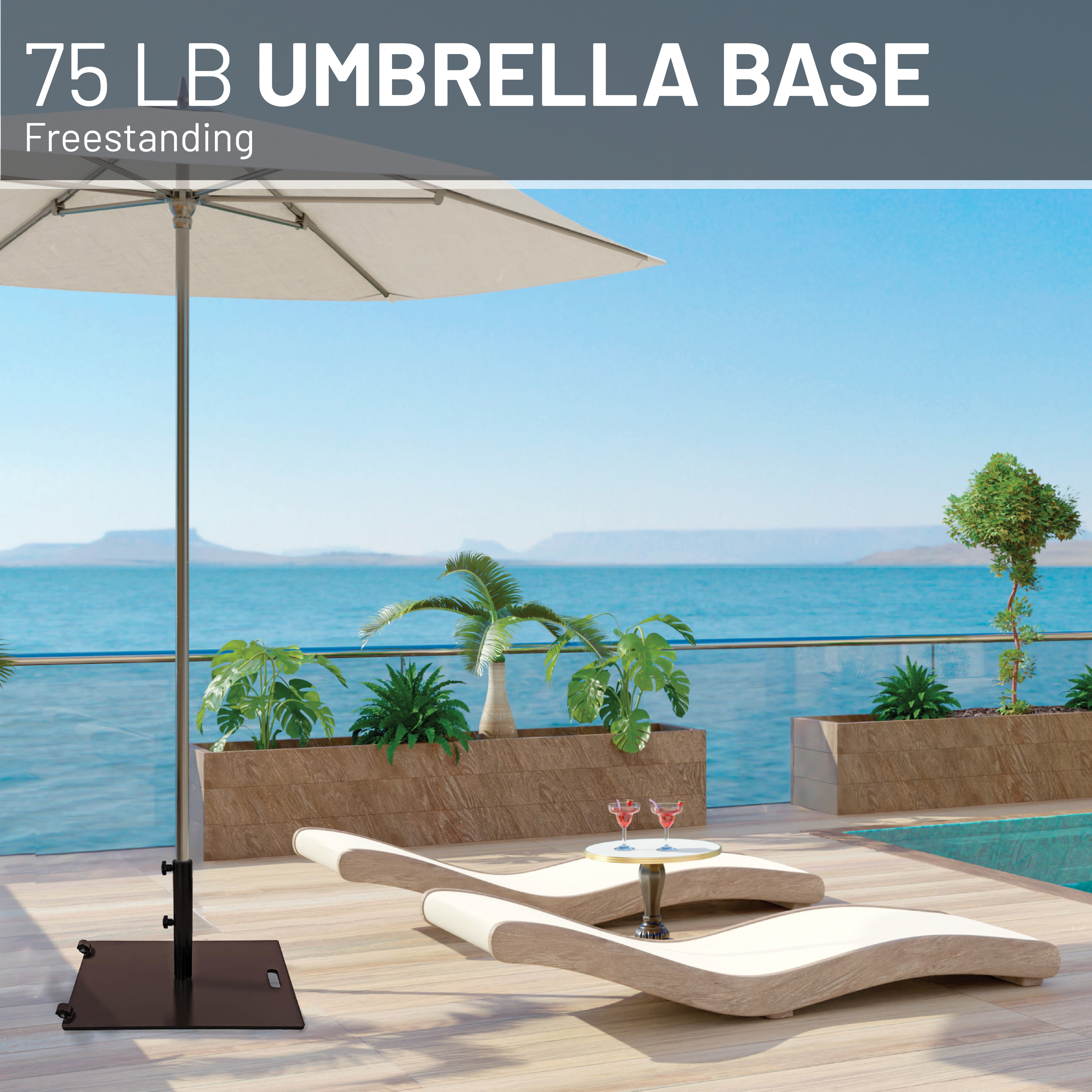 75lb Flat Steel Brown Patio Umbrella Base