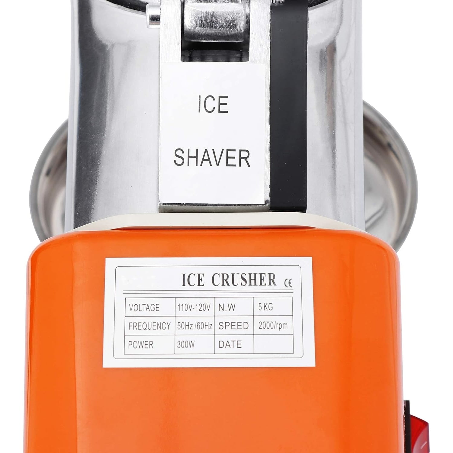 Electric Ice Crushers 300W 2000r/min w/Stainless Steel Blade Shaved Ice Snow Cone Maker Kitchen Machine (Orange)