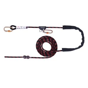 5m Adjustable Work Positioning Lanyard - Fixed Rope Grab   2 Karabiners