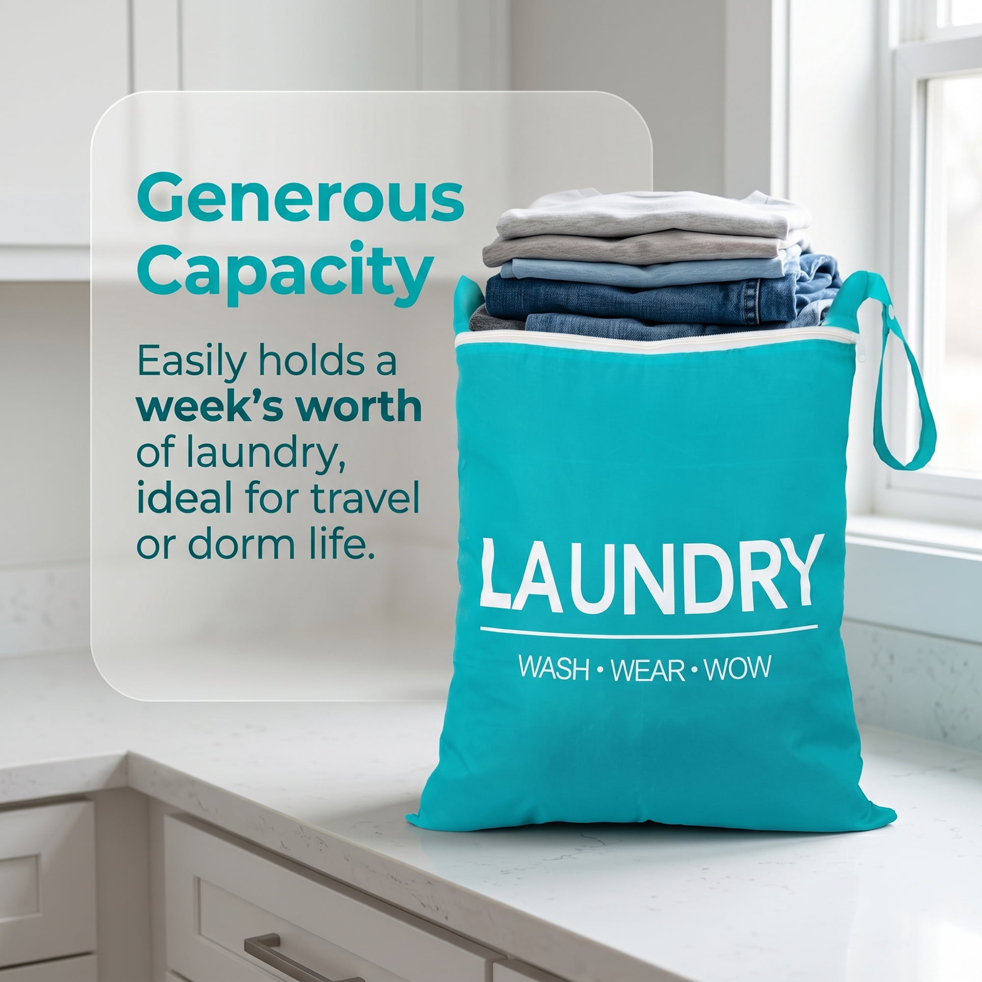 Unique Bargains 2Pcs Oxford Cloth Zipper Mesh Clothes Laundry Bag Green-White 15"x18.9"