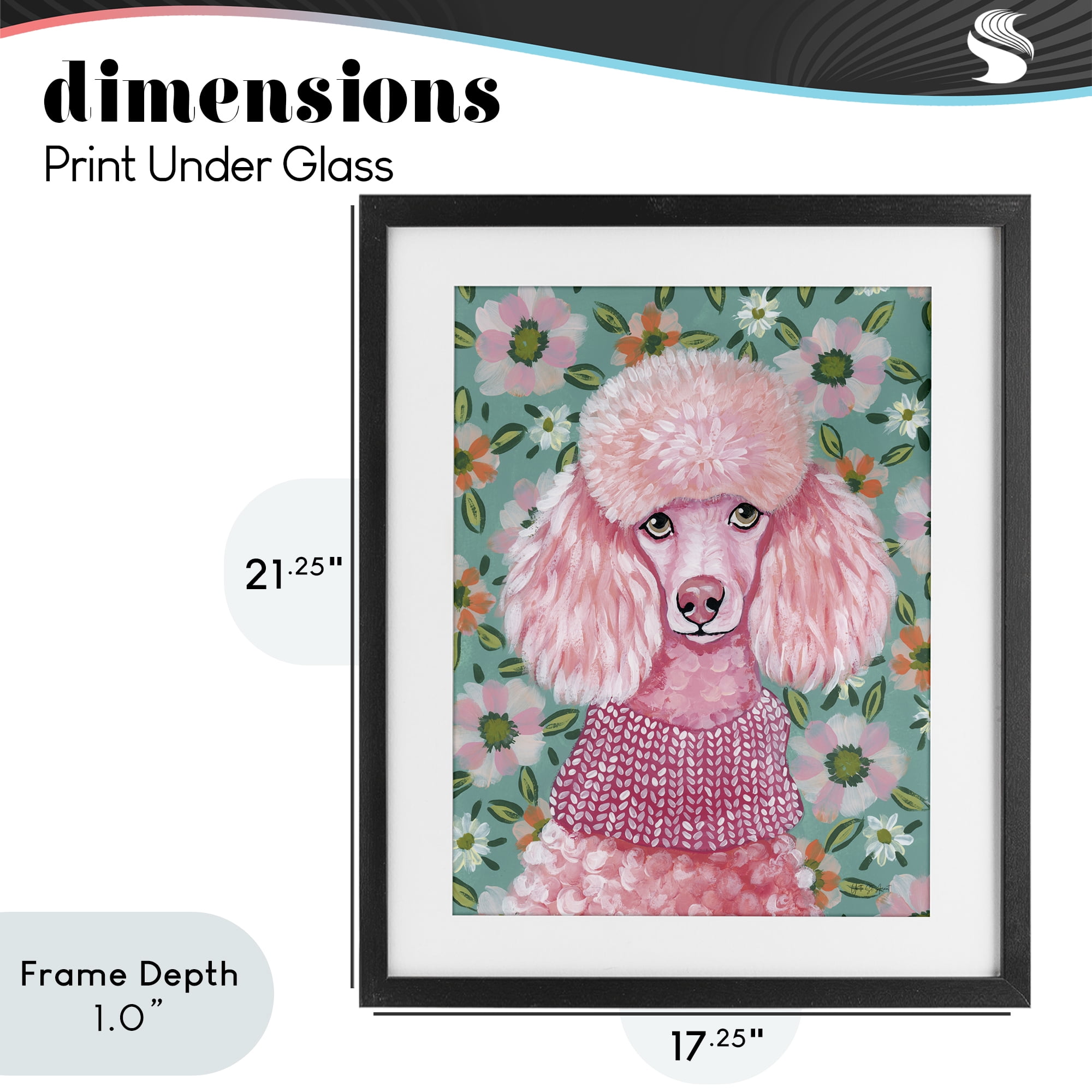 Stupell Industries Floral Poodle In Pink Black Framed Print Under Glass, design by Yvette St. Amant