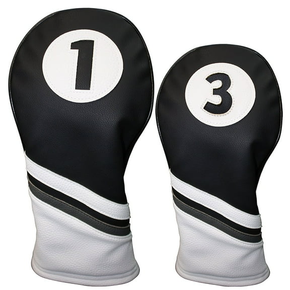 Golf Headcovers Black and White Leather Style 1 & 3 Driver and Fairway Head Cover Fits 460cc Drivers