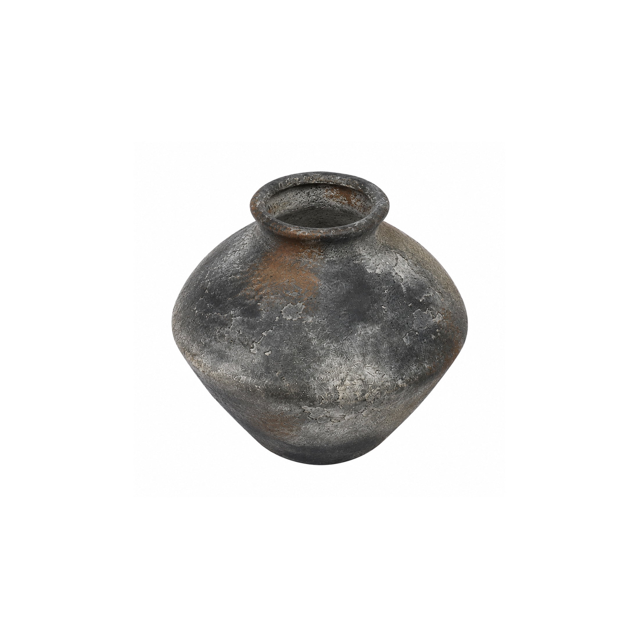 DecMode 7" Antique Style Textured Dark Gray Ceramic Vase