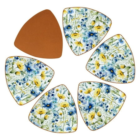 

YZUOUZY Home Decor Dining Table Decor 6 Pieces Triangle Microfiber Leather Bar Coasters Xanthium Wild Flowers