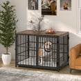 thumbnail image 4 of Bingopaw Triple Door Wooden Dog Crate Indoor, Black, Medium, Removable Tray, 30.91"L x 22.24"W x 25.59"H, 4 of 11
