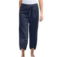 thumbnail image 2 of Women Pants on Under $5! Cagogo Womens Cotton Linen Palazzo Pants Drawstring Elastic Waist Casual Wide Leg Trousers Summer Beach Lounge Pants with Pockets, 2 of 6