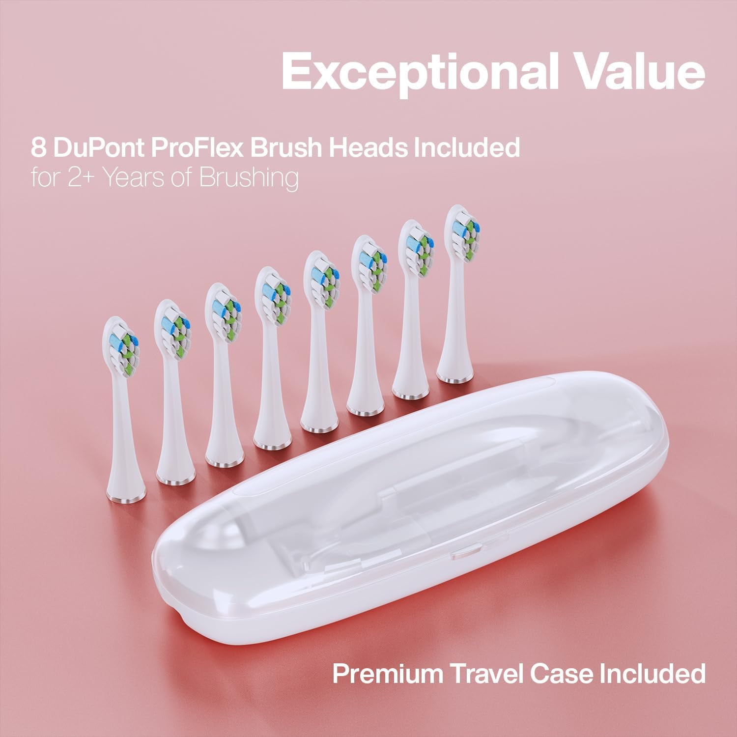 AquaSonic Elite Rechargeable Electric Toothbrush Set - ADA Accepted, 5 Modes, Travel Case, 8 Brush Heads (Rose Gold)