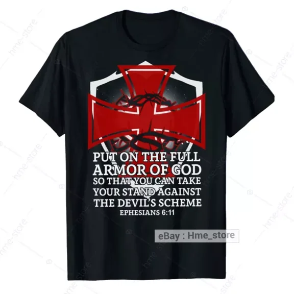 Knight Templar Armor Of God T-Shirt Christian Warrior Bible Verse Religious Tee