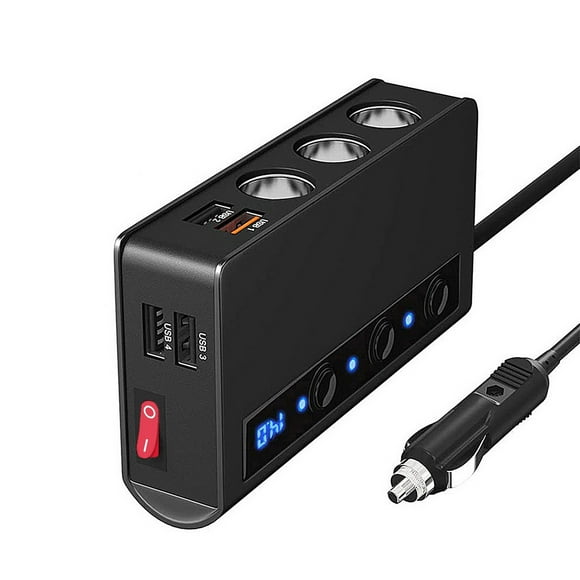 Cargador de coche Fast Charge 3.0, divisor de encendedor de cigarrillos, 12 V/24 V, 3 enchufes, 180 W, apagado, con 4 puertos USB, cargadores de plástico para coches.