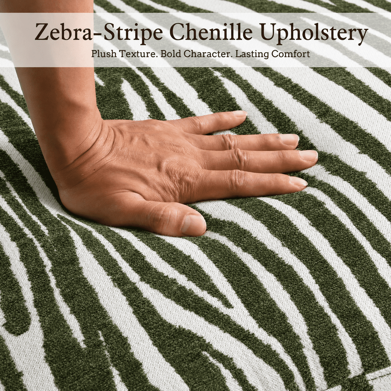 Aenkyo Zebra Stripe Chenille Accent Chair, 24 Inch Deep Seat Armless Chair, Green