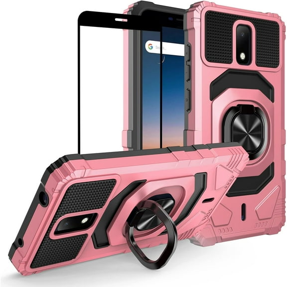 Case for BLU View 4 Case w/Tempered Glass Screen Protector [Military Grade] Ring Car Mount Kickstand Hard Phone Case for BLU View4 B135DL - Rose Gold