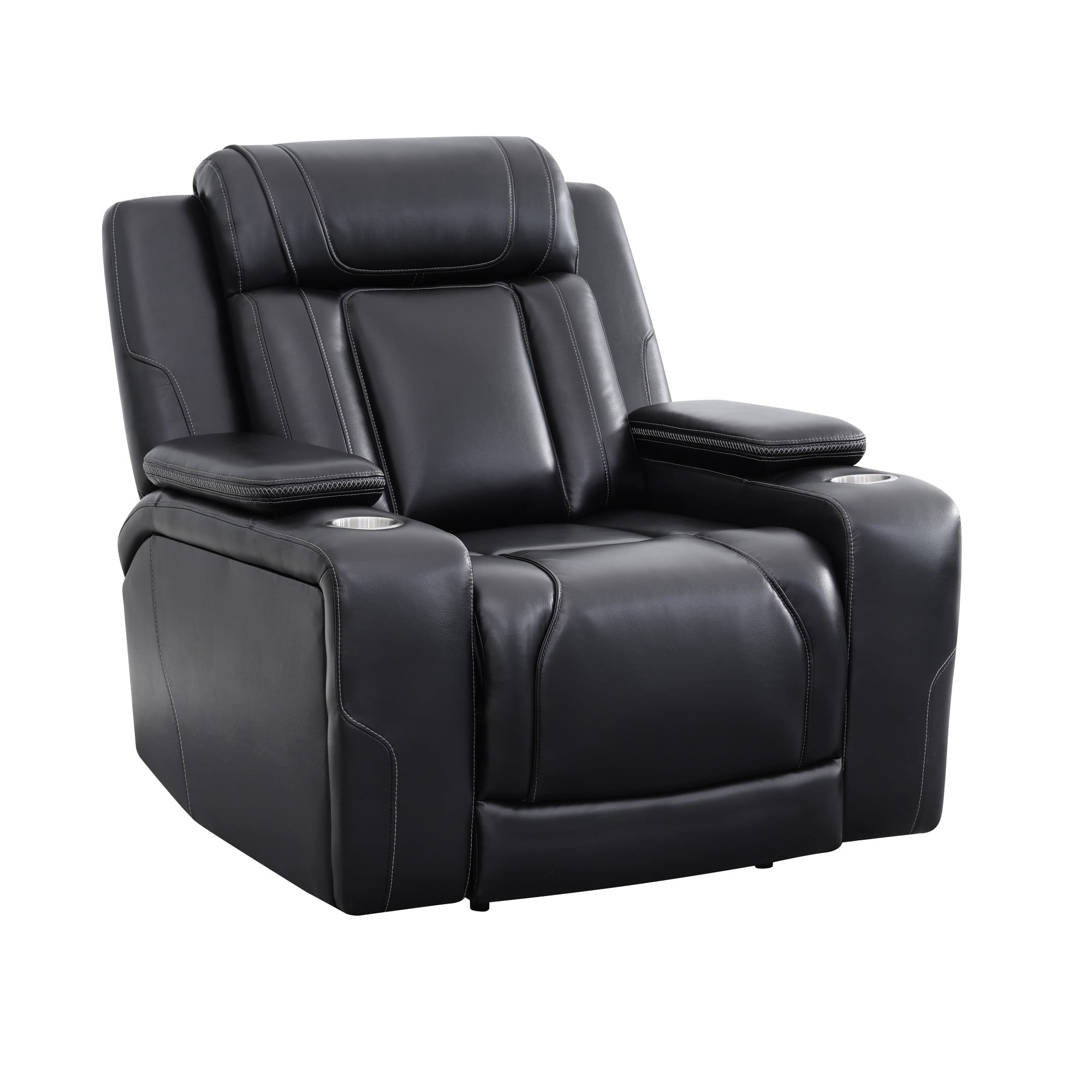 Gewnee Power Recliner Chair, Adjustable Reclining Lounge Chair with USB Ports, LED Lights & Cup Holders, Air Leather Upholstered Single Sofa Recliner for Living Room, Office, Black