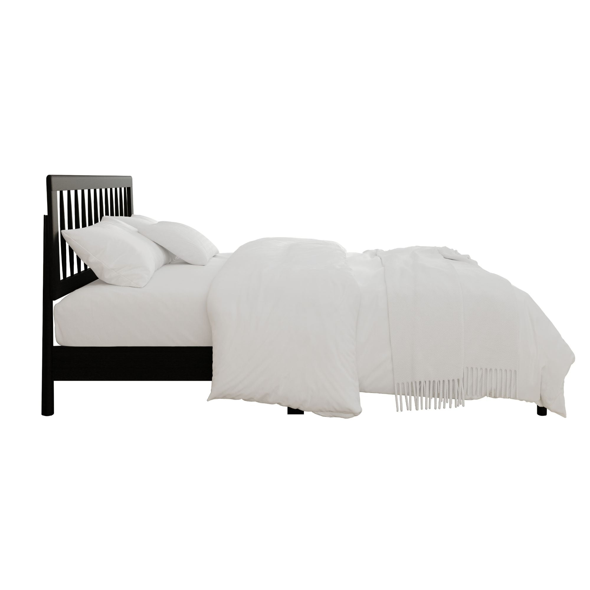 Home Design Galena Full Wood Platform Bed Frame with Vertical Spindle Headboard, Black, Easy Assembly