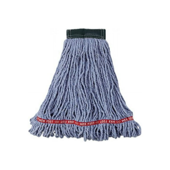 Rubbermaid Web Foot Wet Mop Head, Shrinkless, Cotton/Synthetic, Blue, Medium, 6/Carton