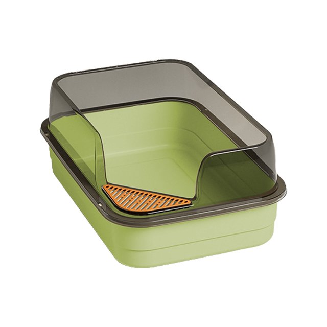 Green Semi-Enclosed High-Sided Cat Litter Box With Splash Guard, Large Kitty Litter Pan With Shovel, Anti-Splash Design For Indoor Cats, Easy Clean Pet Litter Tray