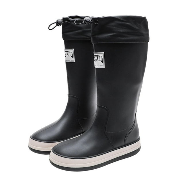 Black Rain Boots For Womens High Top Solid Color Waterproof Design Thick Sole Comfortable For Spring Summer Rainy Days Daily Wear Size 41