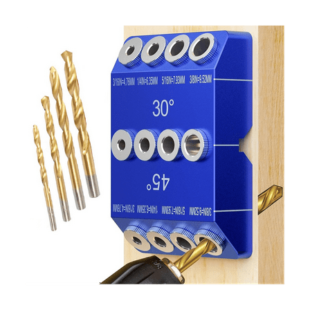 30 45 90 Degree Angle Drill Guide Jig, Jig for Angled Holes and Straight Hole with 4 Sizes Steel Bits