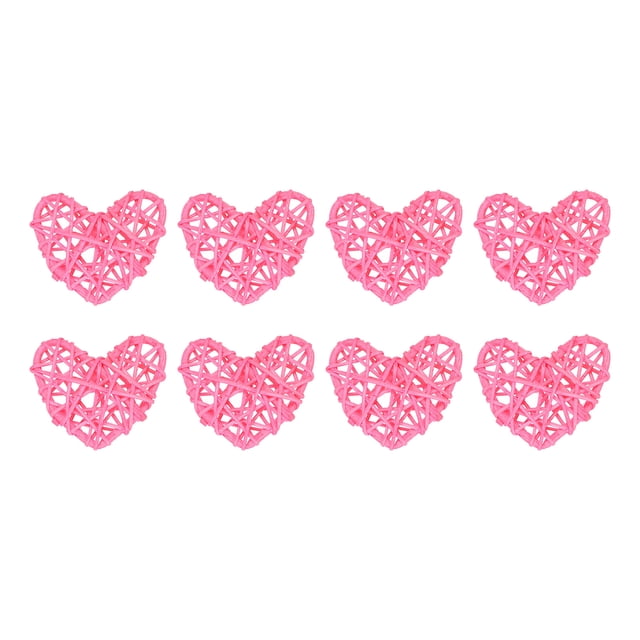 Unique Bargains 20Pcs Heart Shaped Rattan Ball Vase Filler Natural Rattan for Wedding Home Decoration Pink 2 in