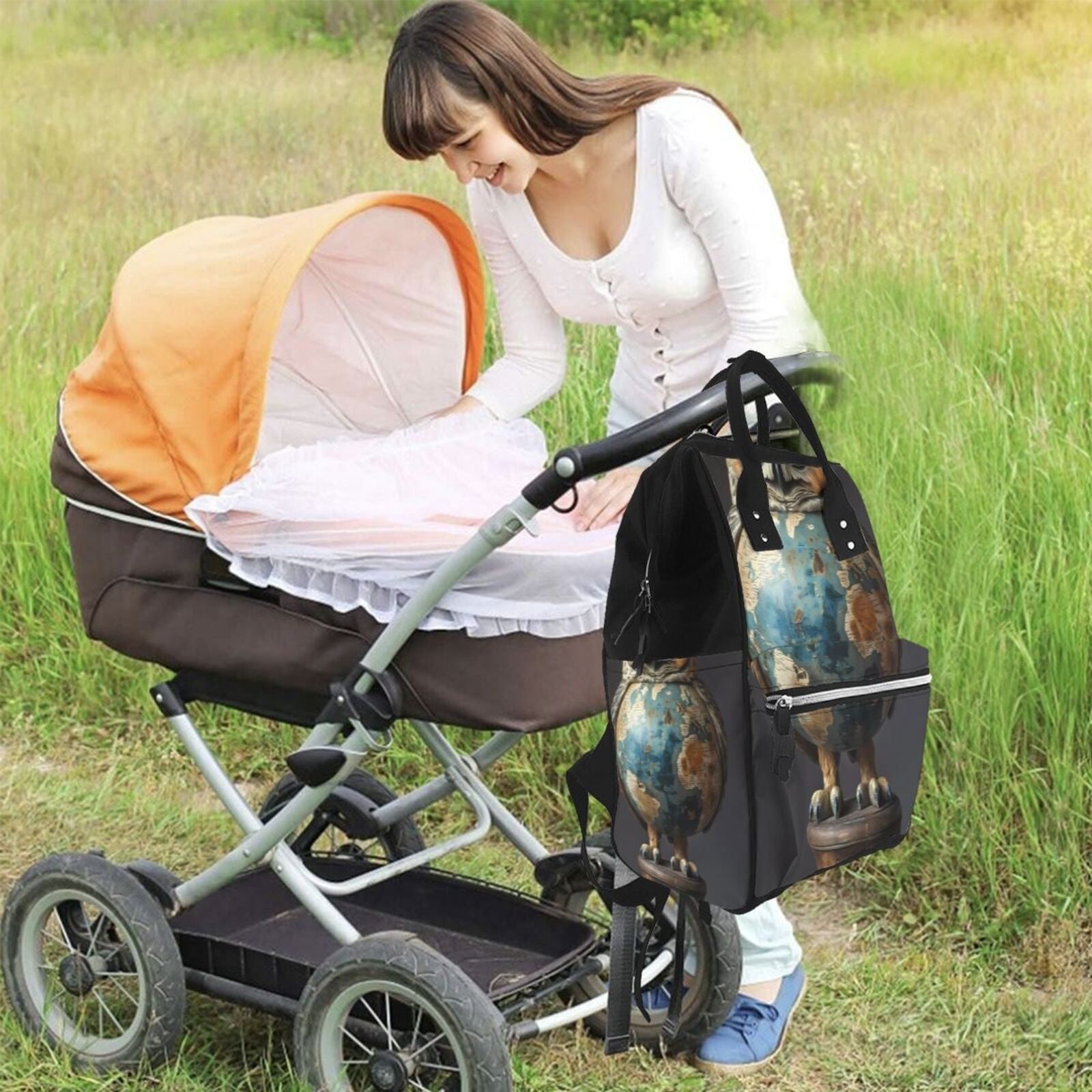 Fuzoiu Owl Globe Sculpture Print Diaper Bag Backpack,Baby Essentials Travel Tote,Multi function Waterproof Diaper Bag, Travel Essentials Baby Bag - Unisex