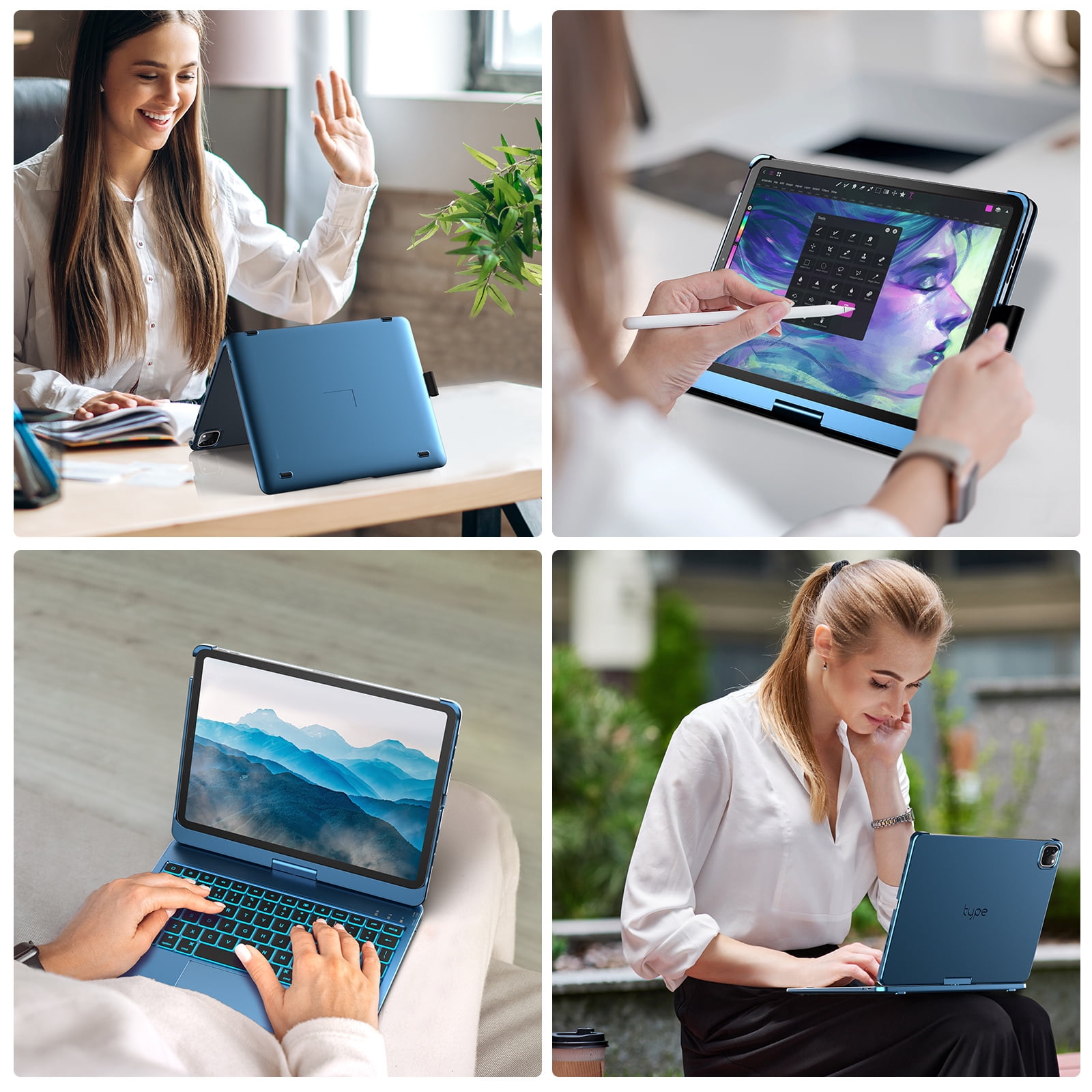 typecase Keyboard Case with Trackpad for iPad Air 11-inch (M4/M3/M2, 2026/2025/2024), Pro 11", Air 5 & 4, 360° Wireless Backlit Keyboard with Pencil Holder, Pacific Blue