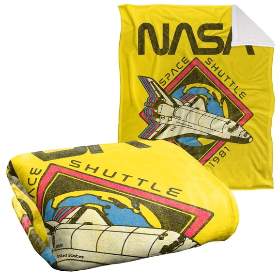 NASA Blanket, 50"x60", 1981 Silky Touch Sherpa Back Super Soft Throw Blanket