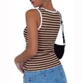 thumbnail image 5 of Striped Ribbed Tank Top for Women, Sleeveless Round Neck Fitted Camisole - Summer Stretchy Casual Tee for Beach & Daily Wear Brown S, 5 of 5