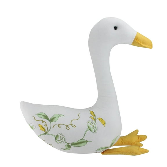 16" White Soft Green and Yellow Floral Goose Spring Decoration