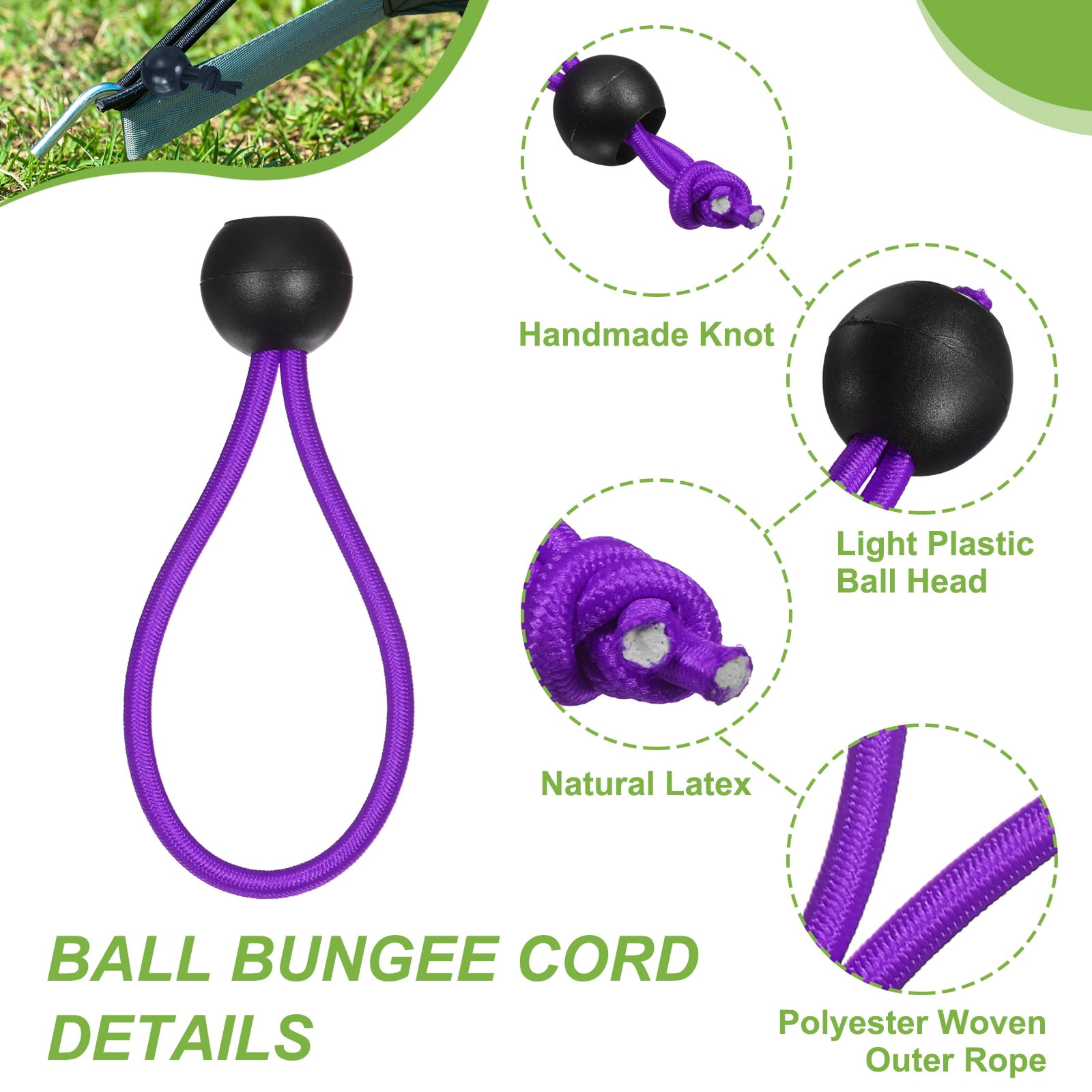 Ball Bungee Cord 12 Inch, 35 Pcs Bungee Cords with Balls Canopy Tarp Tie Downs Cords Elastic String for Outdoor Camping Cargo Shelter Tent Poles, Purple