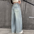 thumbnail image 4 of HXWCHs Girls Canvas Pants Classic Stretch Denim Pants Five Pocket Design Comfortable Casual Trousers for Everyday Play School Wear 5-6 Years Light Blue, 4 of 8
