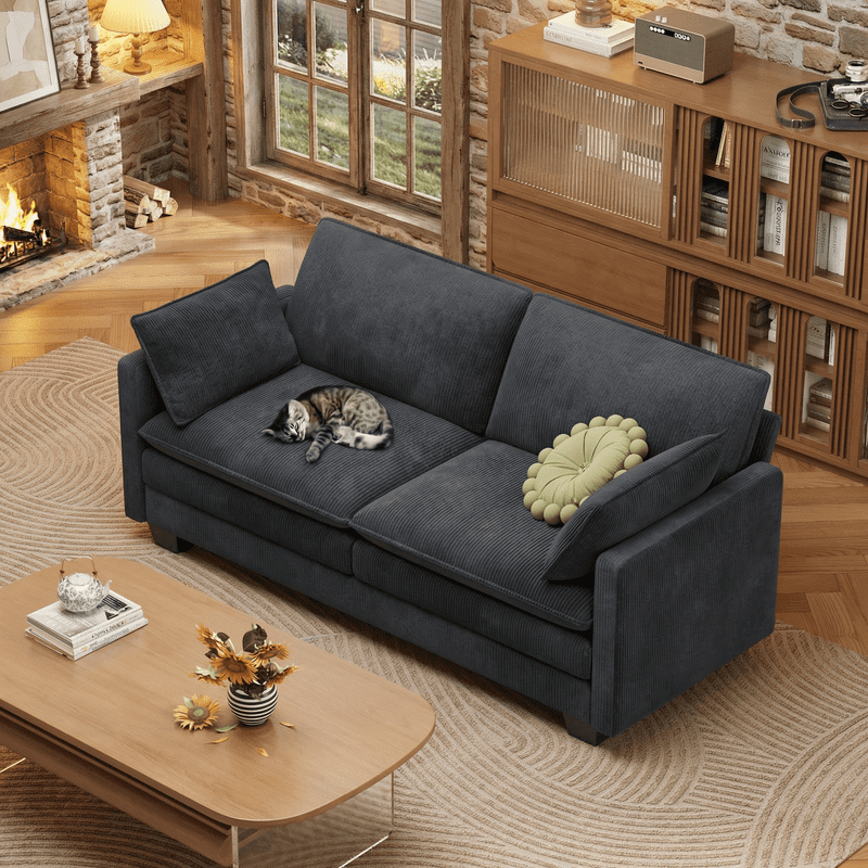 75" Corduroy Cloud Loveseat, 2 Seater Sofa with Removable Washable Cover for Living Room/Bedroom/Apartment, Breathable, Pet Friendly Comfy Couch, Dark Gray